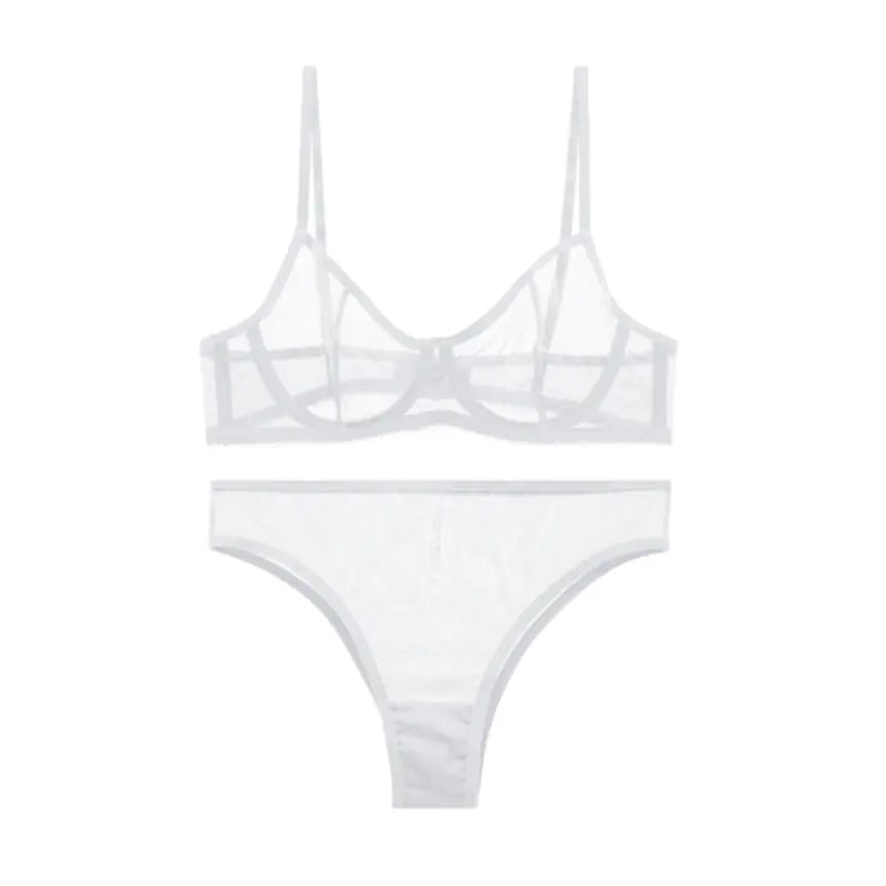 Purple Sheer Mesh Lingerie Set with Underwire