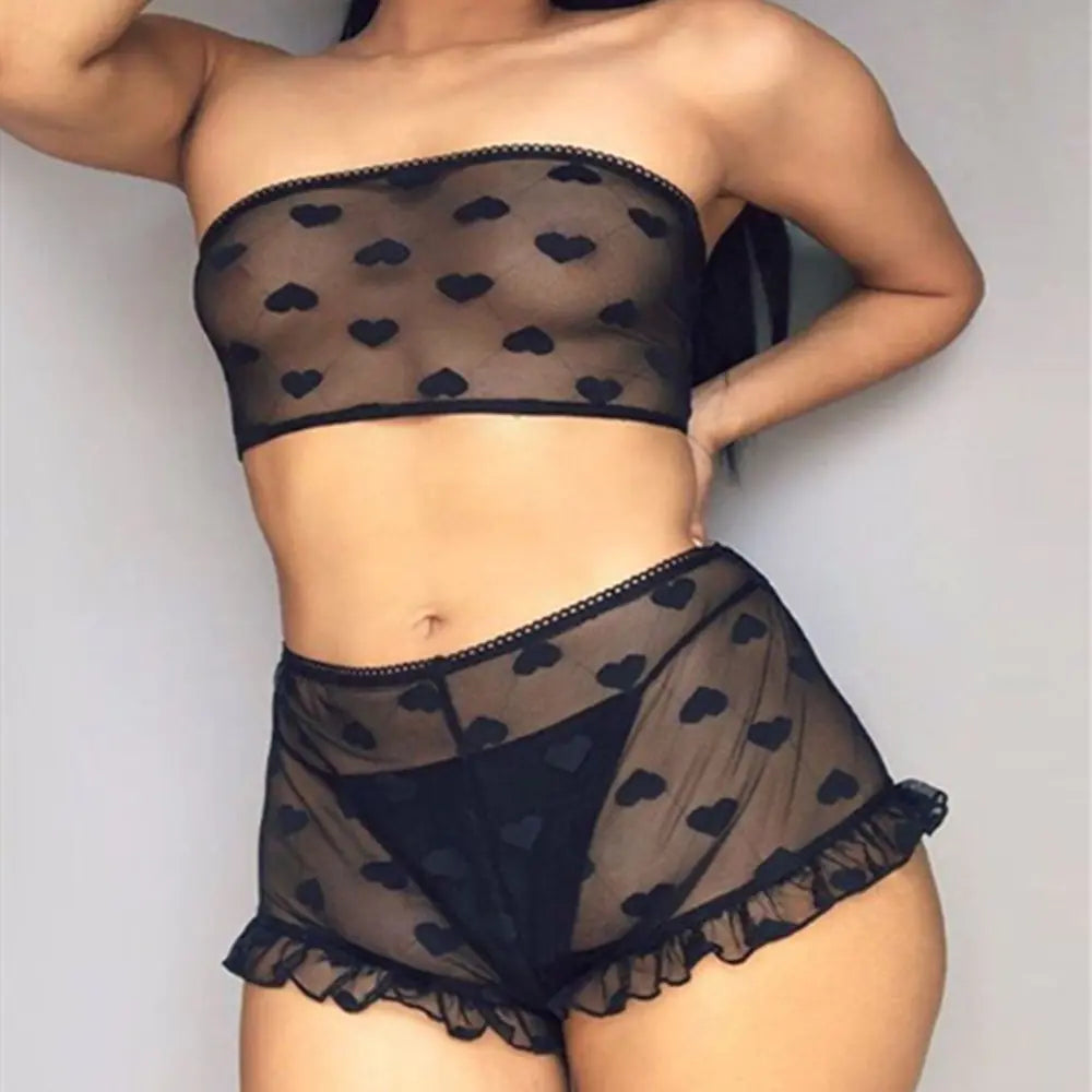 Chic Heart Patterned Lingerie Set