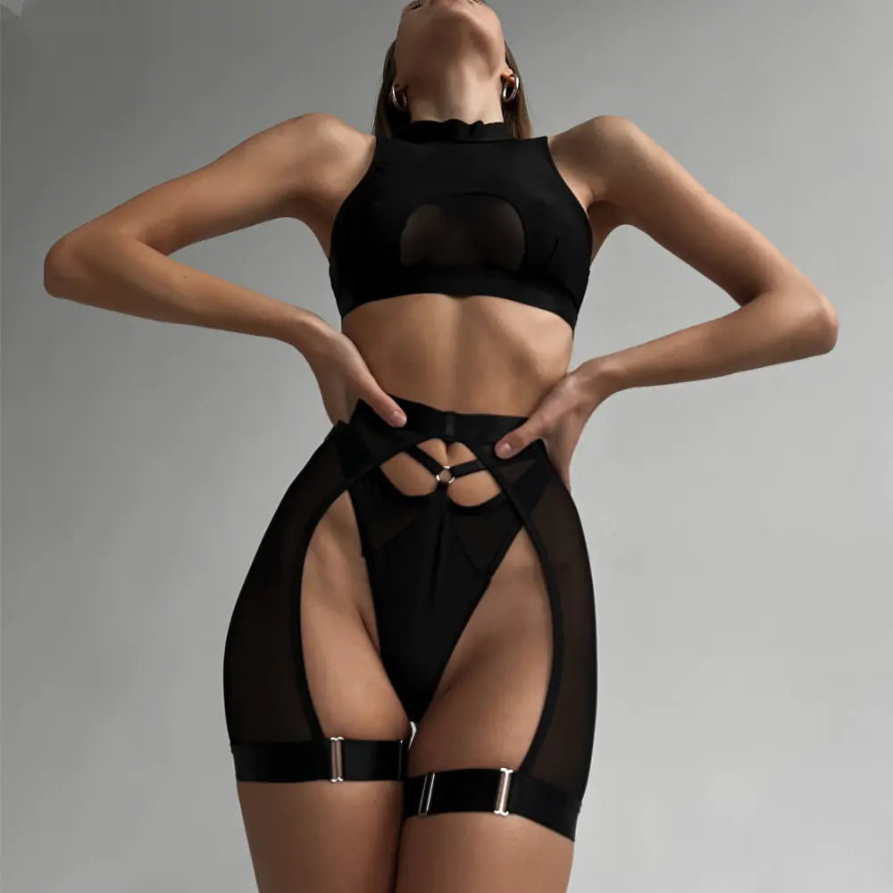 Sleek Black Wireless Lingerie Trio
