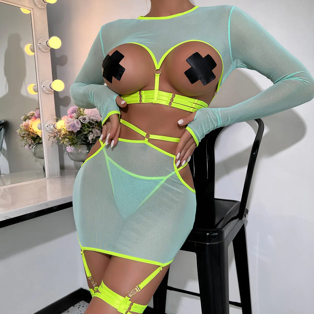 Lace-Embellished 5-Piece Lingerie Ensemble