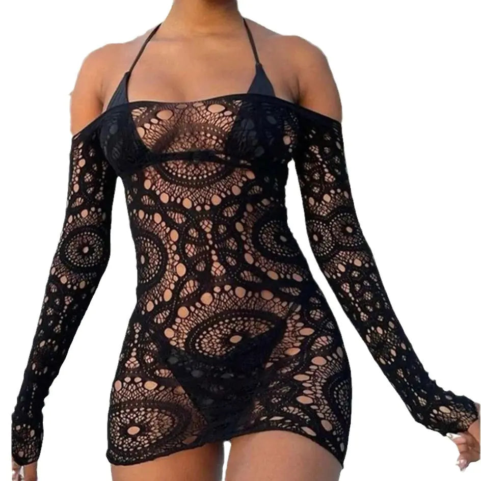 Black Mesh Off-Shoulder Dress