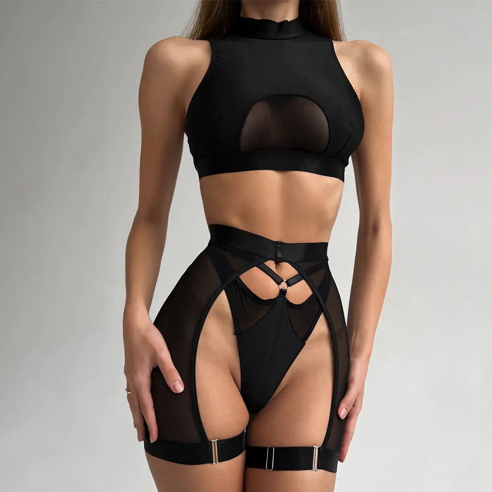 Sleek Black Wireless Lingerie Trio