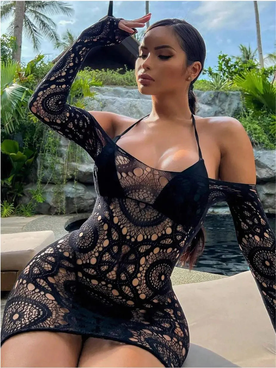 Black Mesh Off-Shoulder Dress