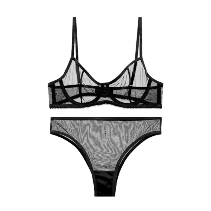 Purple Sheer Mesh Lingerie Set with Underwire