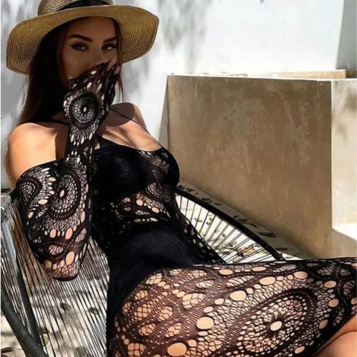 Black Mesh Off-Shoulder Dress