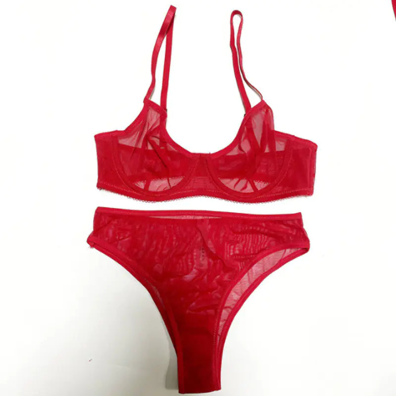 Purple Sheer Mesh Lingerie Set with Underwire