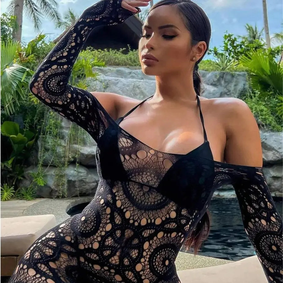 Black Mesh Off-Shoulder Dress