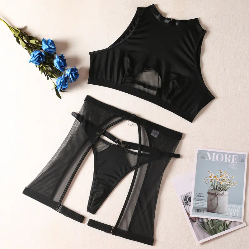 Sleek Black Wireless Lingerie Trio